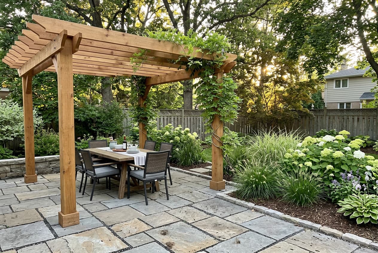 stone patio & pergola