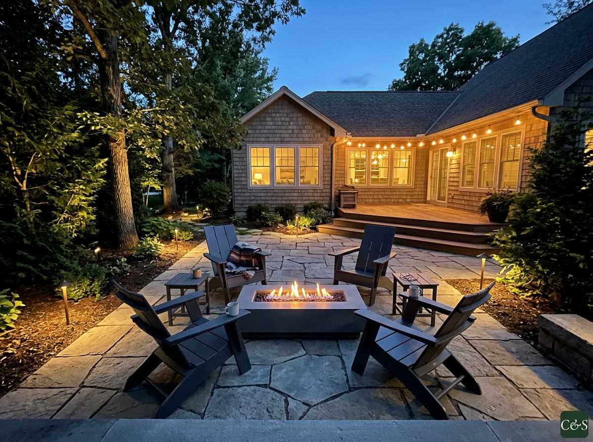 fire feature at dusk