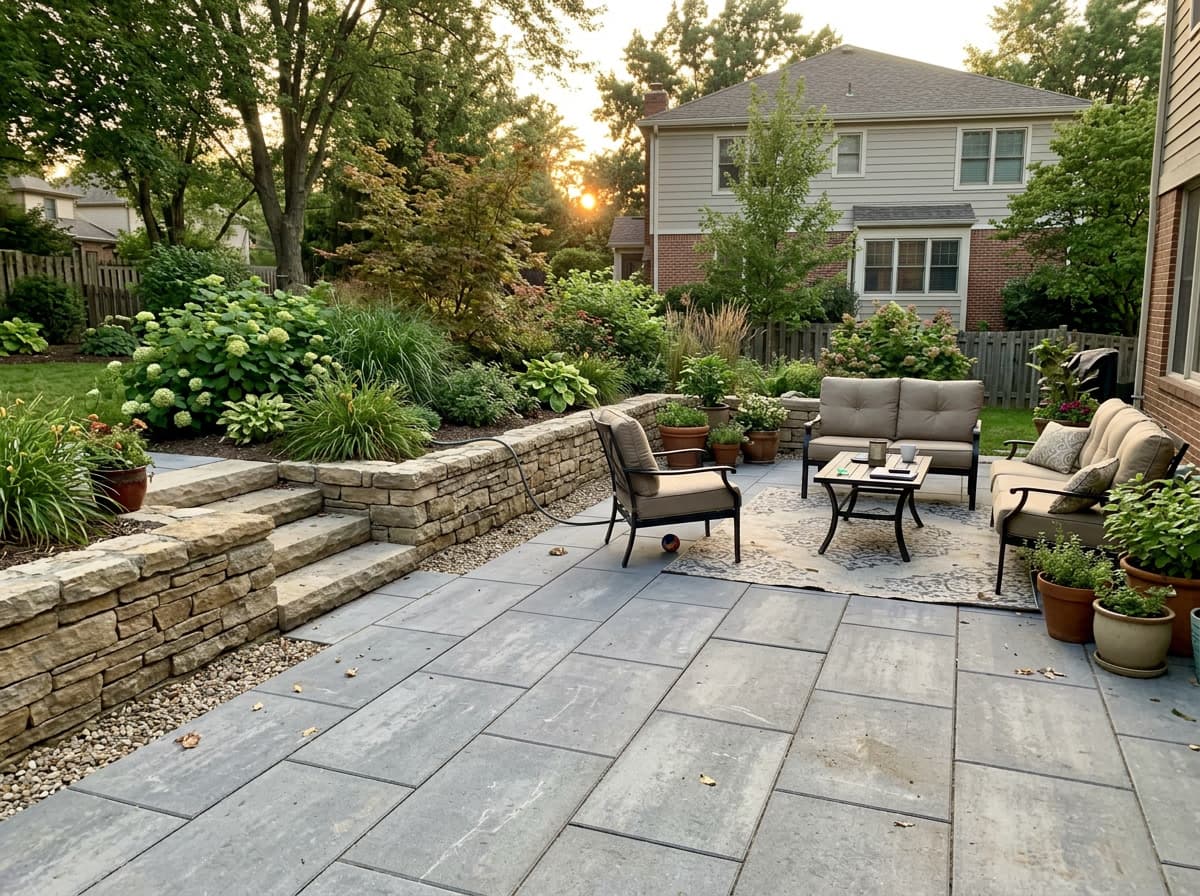 paver patio & stone wall